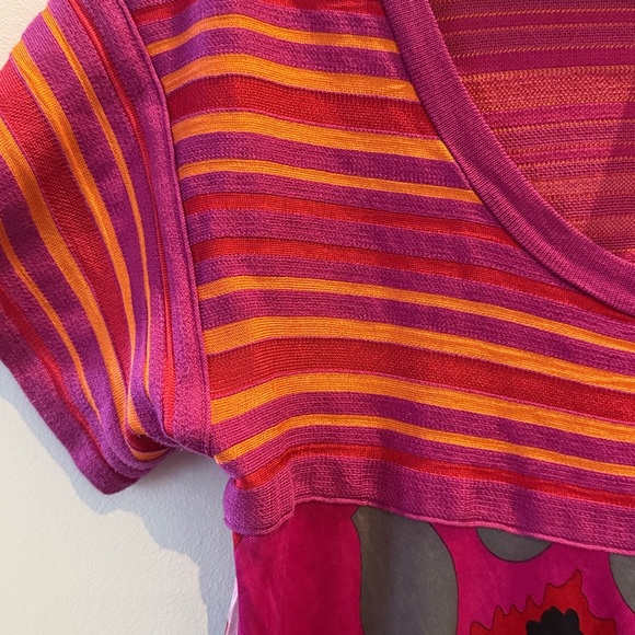 M by Missoni Pink and Red Striped Short Sleeve Top - Picture 3 of 8